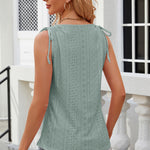 Eyelet Round Neck Wide Strap Tank
