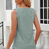 Eyelet Round Neck Wide Strap Tank
