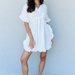 Ninexis Out Of Time Full Size Ruffle Hem Dress with Drawstring Waistband in White
