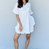 Ninexis Out Of Time Full Size Ruffle Hem Dress with Drawstring Waistband in White
