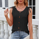 Eyelet Round Neck Wide Strap Tank
