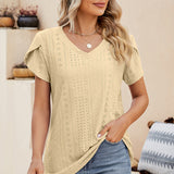 Eyelet V-Neck Petal Sleeve T-Shirt
