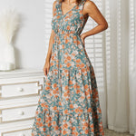 Double Take Floral V-Neck Tiered Sleeveless Dress
