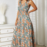 Double Take Floral V-Neck Tiered Sleeveless Dress
