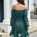 Swiss Dot Off-Shoulder Balloon Sleeve Dress
