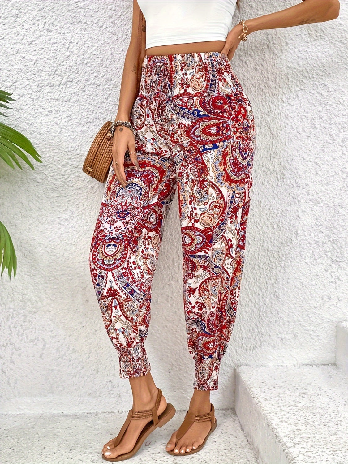 Tied Printed High Waist Pants
