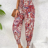 Tied Printed High Waist Pants
