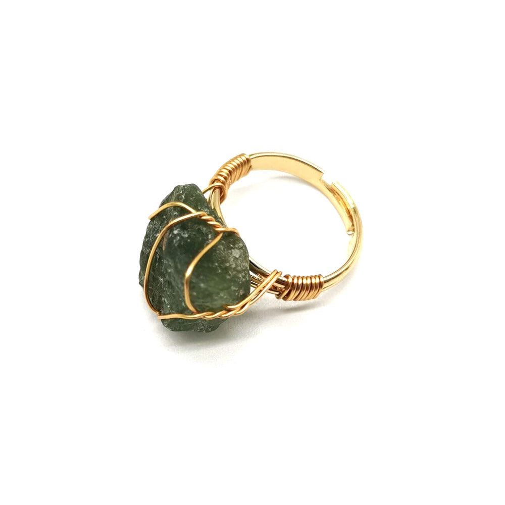 Personality Hand Wrapped Rough Stone Agate Ring
