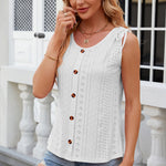 Eyelet Round Neck Wide Strap Tank
