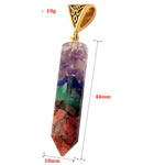 Seven Chakra Natural Crushed Stone Hexagon Column Necklace Aura Pendant
