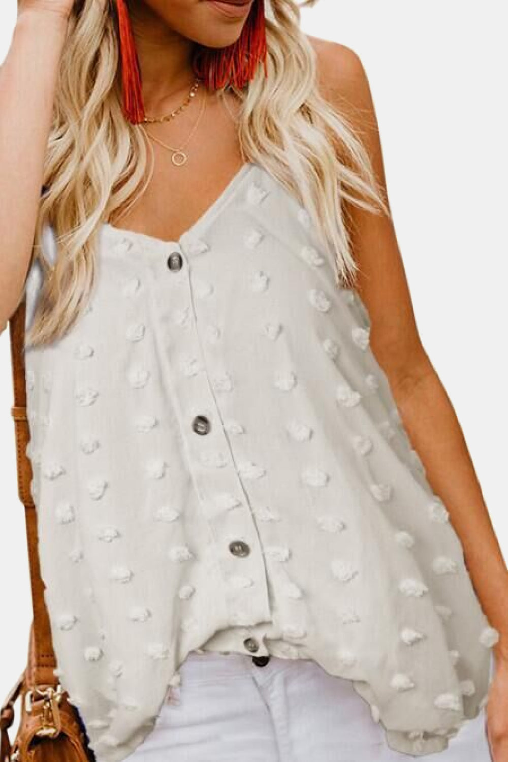 Swiss Dot V-Neck Buttoned Cami
