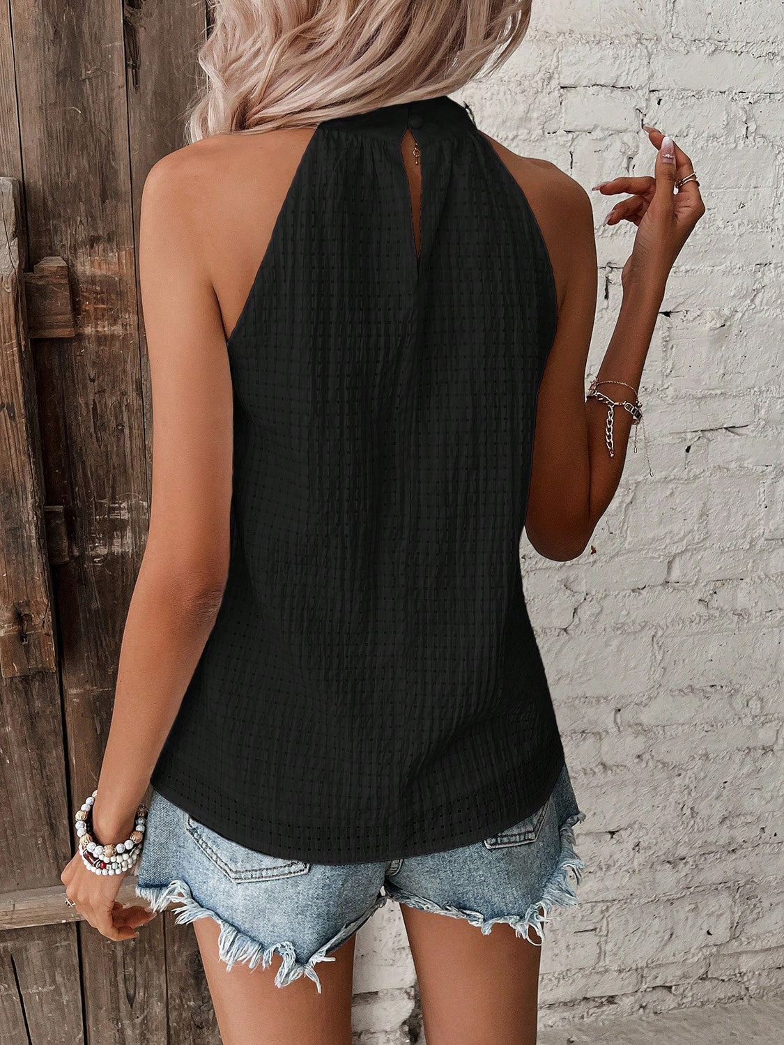 Halter Neck Dot Detail Top
