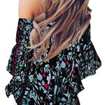 Tied Printed Off-Shoulder Half Sleeve Blouse
