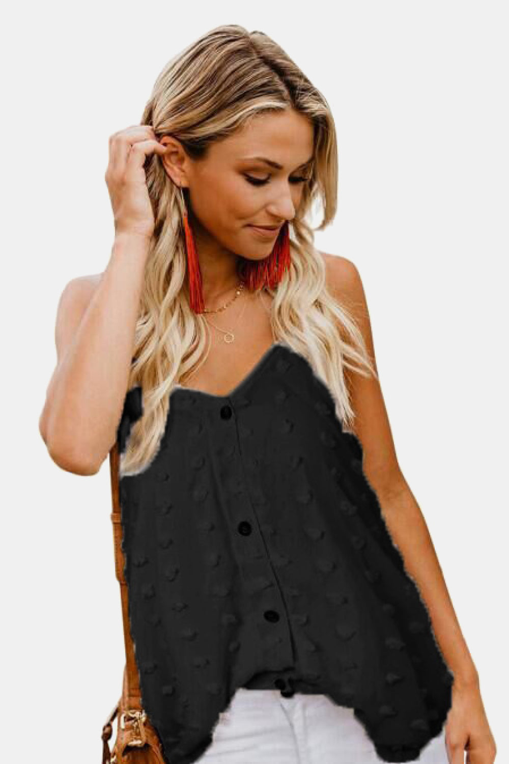 Swiss Dot V-Neck Buttoned Cami
