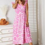 Double Take Floral V-Neck Cap Sleeve Dress
