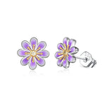 Daisy Earrings Sterling Silver Small Purple Daisy Flower Stud Earrings Jewelry
