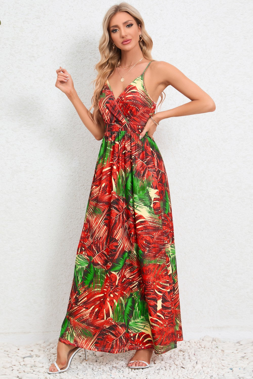 Printed Surplice Maxi Cami Dress
