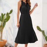 Swiss Dot Tie Neck Sleeveless Dress
