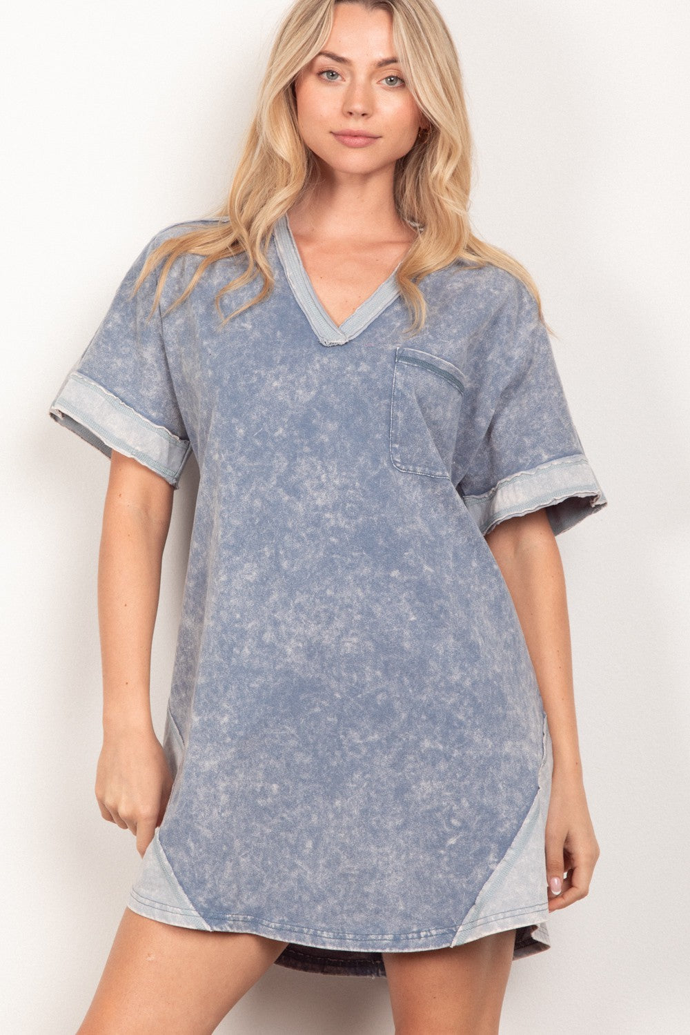 VERY J Short Sleeve V-Neck Tee Dress
