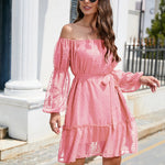 Swiss Dot Off-Shoulder Balloon Sleeve Dress
