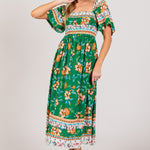 SAGE + FIG Printed Smocked Short Sleeve Midi Dress
