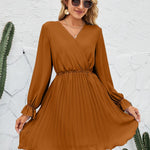 Surplice Flounce Sleeve Pleated Mini Dress
