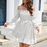 Swiss Dot Off-Shoulder Balloon Sleeve Dress
