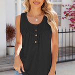 Eyelet Buttoned Round Neck Tank
