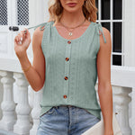 Eyelet Round Neck Wide Strap Tank
