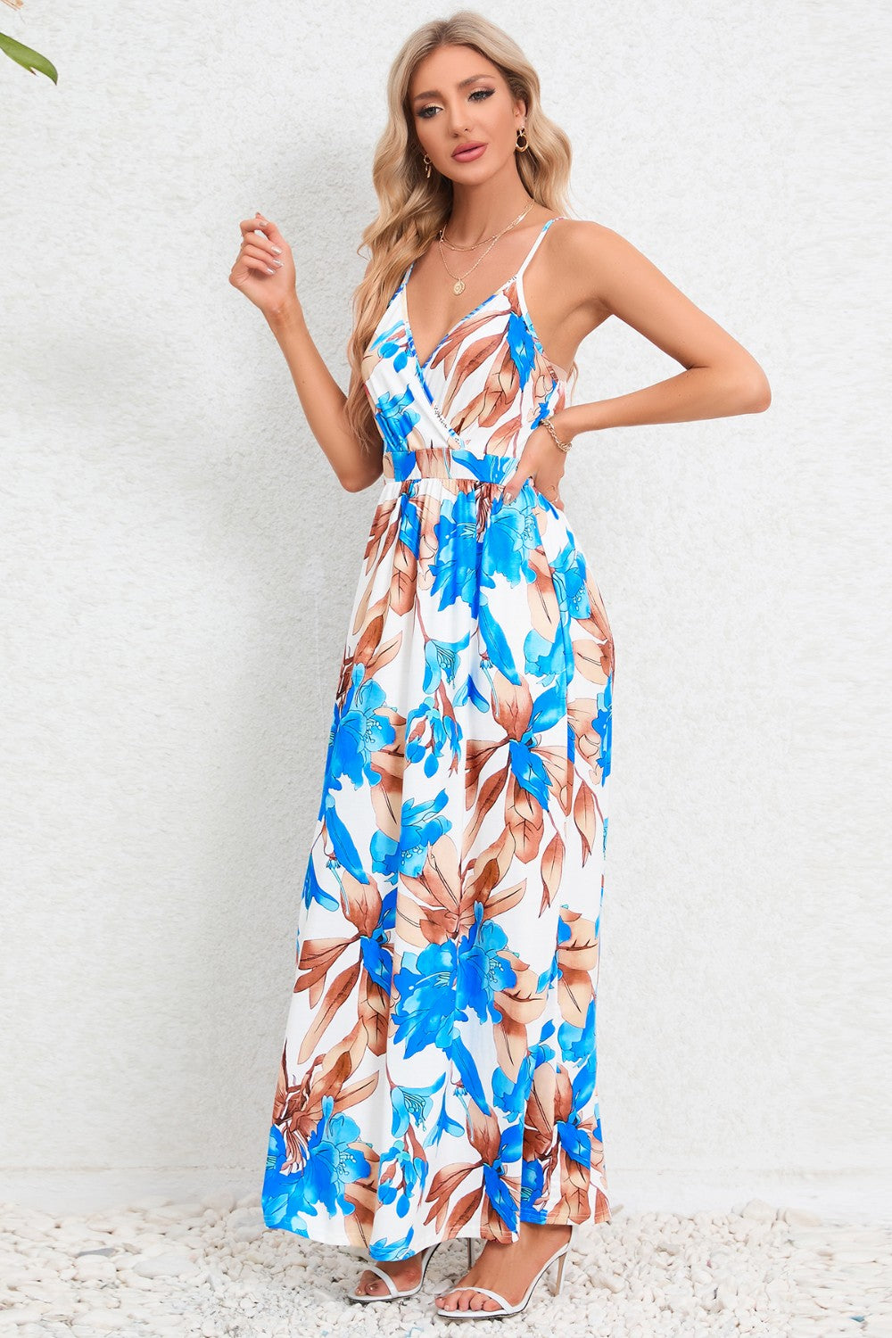 Printed Surplice Maxi Cami Dress
