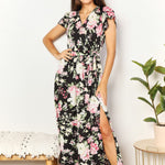 Double Take Floral Flutter Sleeve Tie-Waist Split Dress
