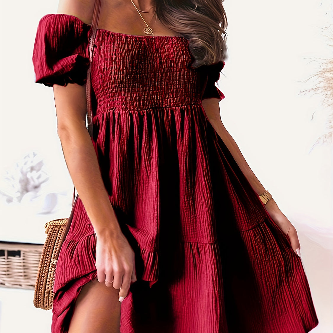 Full Size Ruffled Off-Shoulder Short Sleeve Dress
