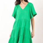 VERY J Texture V-Neck Ruffled Tiered Dress
