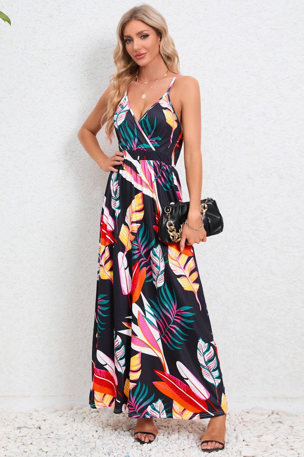 Printed Surplice Maxi Cami Dress
