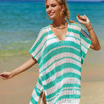 Tassel Openwork Striped V-Neck Cover Up
