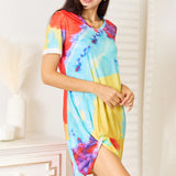 Double Take Tie-Dye V-Neck Twisted Dress
