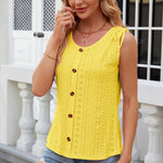 Eyelet Round Neck Wide Strap Tank
