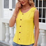 Eyelet Round Neck Wide Strap Tank
