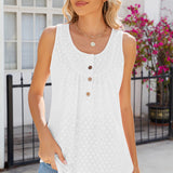 Eyelet Buttoned Round Neck Tank
