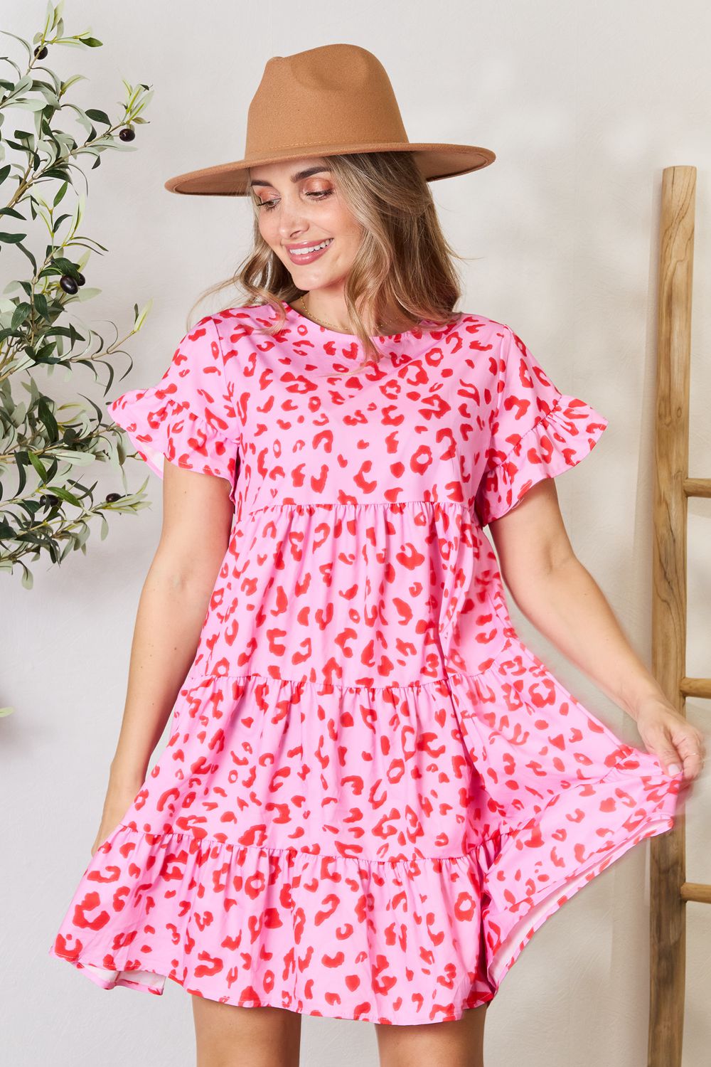 Double Take Short Flounce Sleeve Tiered Dress
