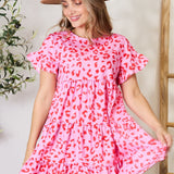 Double Take Short Flounce Sleeve Tiered Dress
