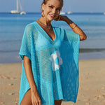 Openwork Flower V-Neck Short Sleeve Cover Up
