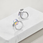 Sterling Silver Cube Aurora Borealis Crystal Stud Earrings Hypoallergenic Jewelry
