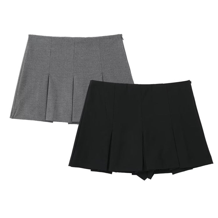 High Waist Wide Pleats Shorts Skirts
