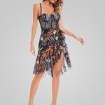 V-Neck Printed Ruffles Strap Midi Dress
