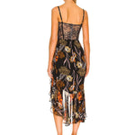 V-Neck Printed Ruffles Strap Midi Dress
