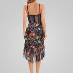 V-Neck Printed Ruffles Strap Midi Dress
